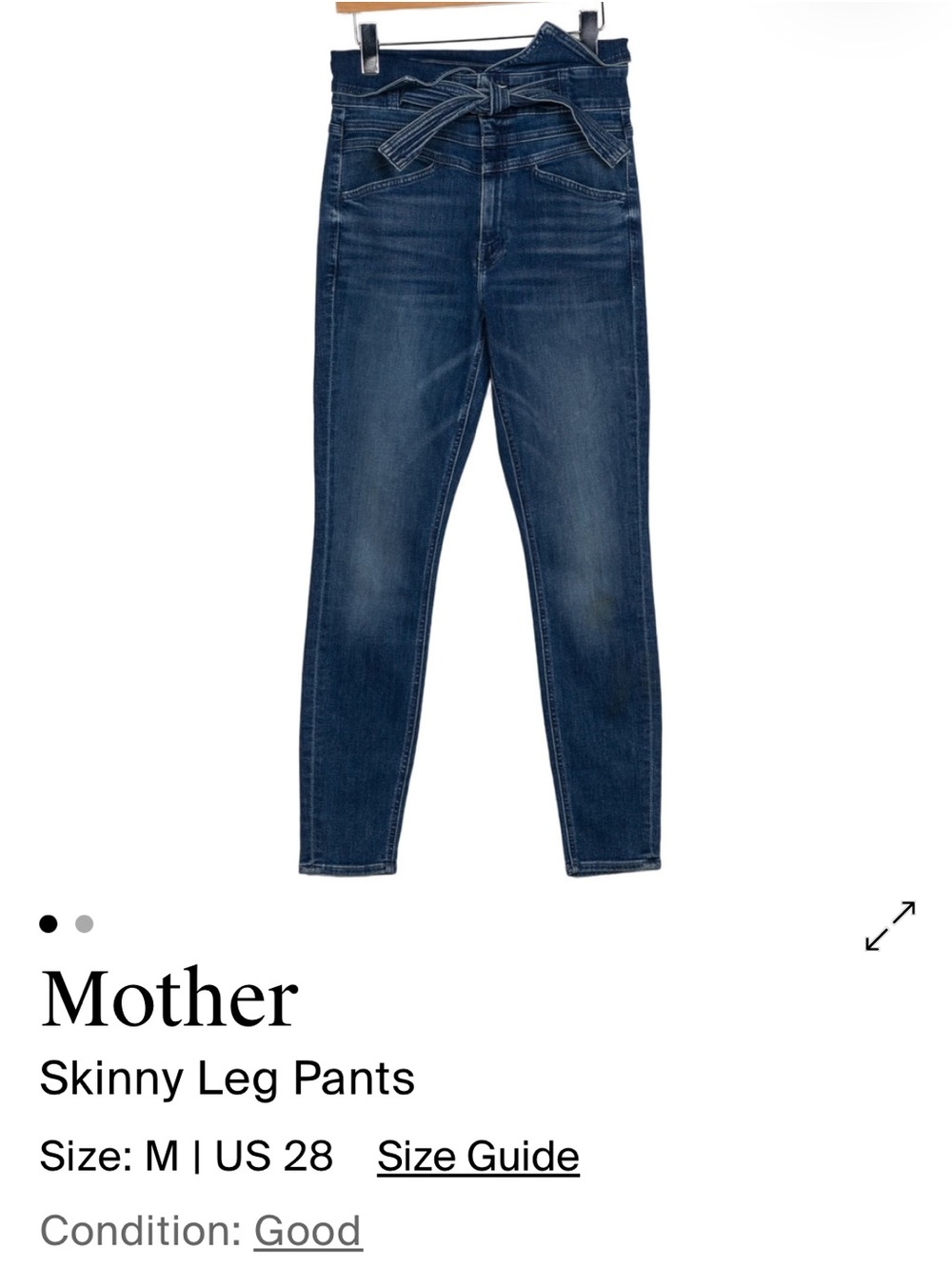 MOTHER Dark Blue High-Rise Skinny Jeans with Waist Tie
